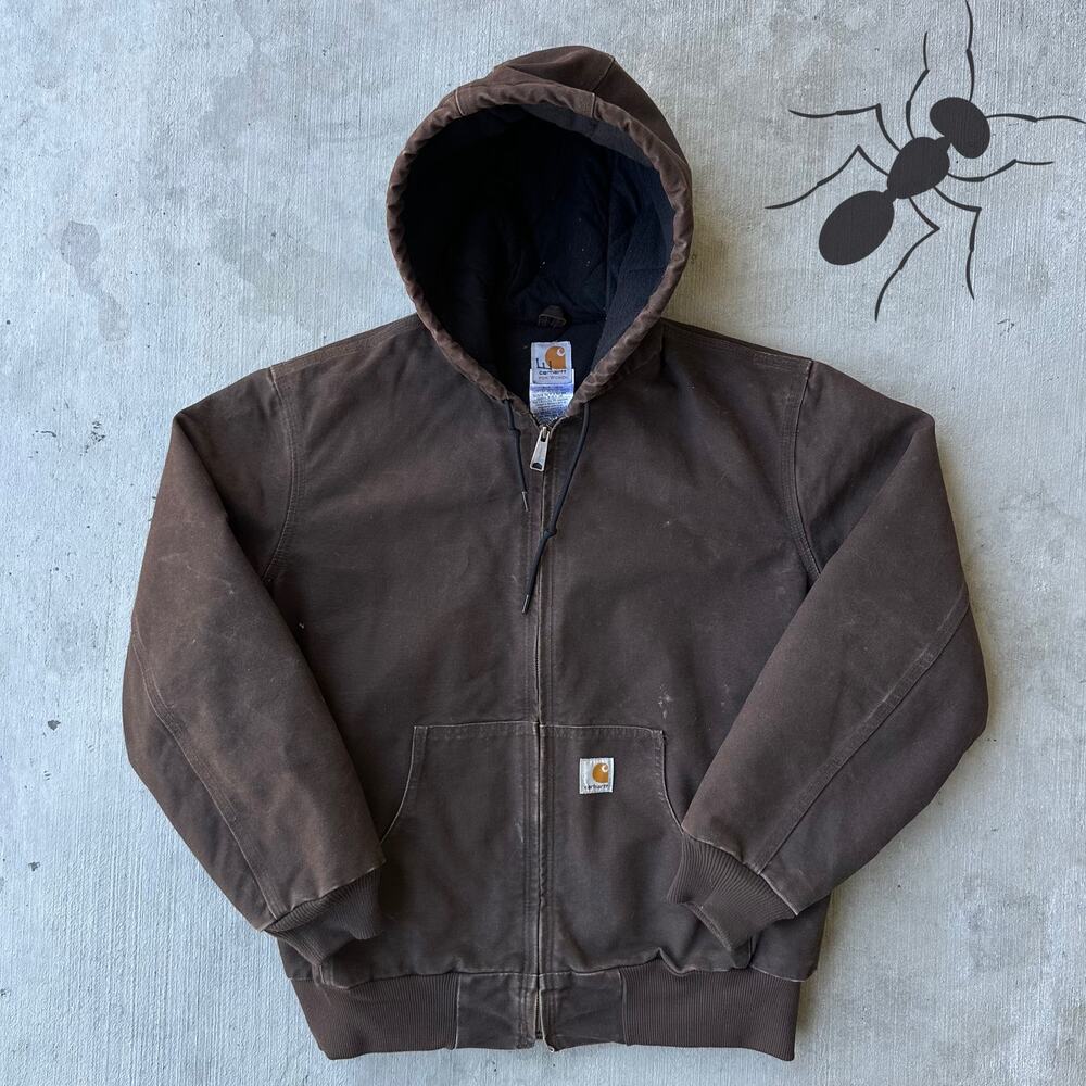 Vintage Y2K Carhartt WOMENS WJ130 DKB brown hooded work wear jacket - Picture 1 of 8